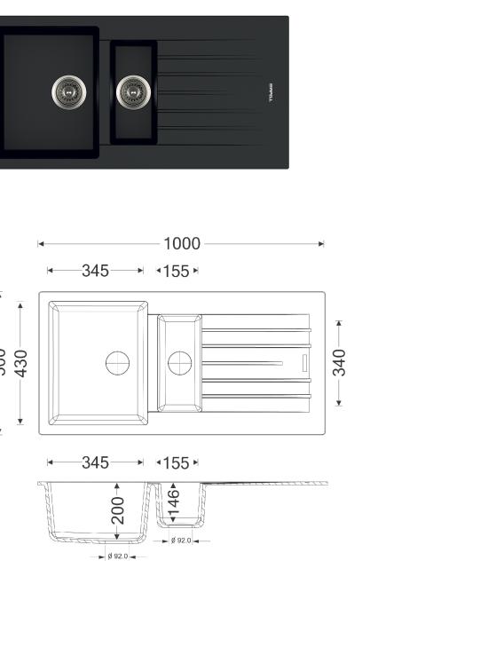 APELL PTPL1002GB - LAV. 100x50 - 1V. + 1/2 GOCC. - BLACK