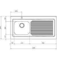 CM LAVELLI 031136 DX - LAVELLO DA APPOGGIO ROSSANA - 1 V. DX + GOCC. SX - 120x60 - INOX SATINATO - 1