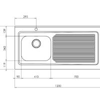 CM LAVELLI 031136 sX - LAVELLO DA APPOGGIO ROSSANA - 1 V. SX+ GOCC. Dx- 120x60 - INOX SATINATO - 1