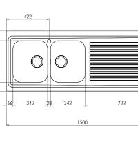 CM LAVELLI 031139DX - LAVELLO ROSSANNA DA APPOGGIO - 2 V. DX + GOCC. SX - 150x60 - INOX SATINATO - 1