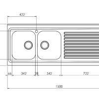 CM LAVELLI - LAVELLO ROSSANA DA APPOGGIO 2 V. SX + GOCC. DX - 150x60 - INOX SATINATO - 1