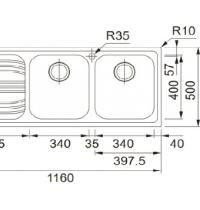 FRANKE RRX 621 - LAVELLO RADAR DA INCASSO - 2V. SX + GOCC. DX - INOX - 1