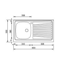 CM LAVELLI 031031S - LAVELLO MONDIAL DA APPOGGIO - 1 V. SX + GOCC. DX - 90x50 - INOX PRELUCIDATO - 1