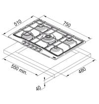 FRANKE  FHTL 755 4G TC XS E 106.0183.224 - P. COTT. DA INCASSA E A GAS - 5 ZONE COTT. - INOX SATINATO - 2